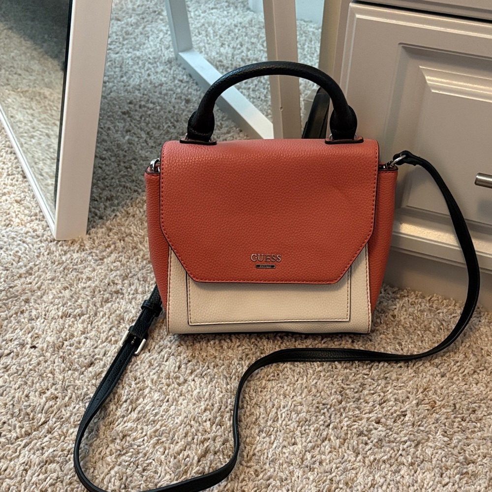 GUESS Coral and Cream Crossbody Bag